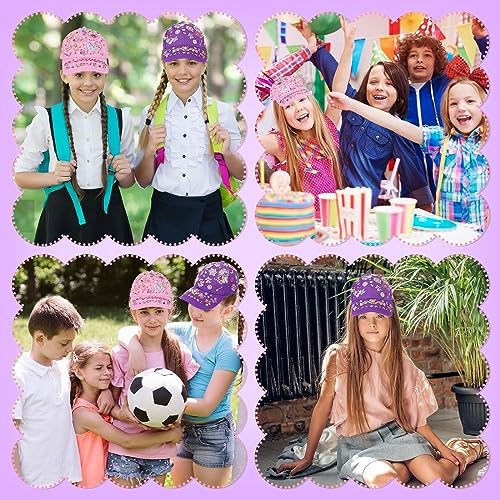 LITTLEFUN Decorate Your Own Baseball Cap with Glitter Gem Stickers for Kids Crafts Toys Gifts - Girls Birthday Presents