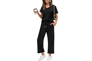 WIHOLL 2 Piece Sets for Women Summer Lounge Set Wide Leg Pants Matching Set Vacation Travel Outfits Beach Clothing