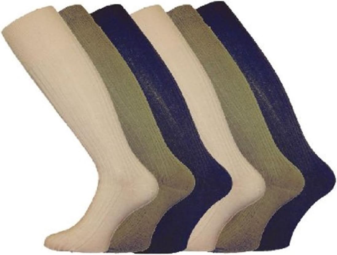 6 Pairs Mens Long Hose Ribbed 100% Cotton Comfy Grip Socks