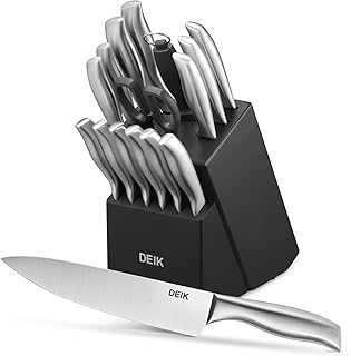 Deik Profi Messerblock Messer Set, 16-tlg, Edelstahl Kochmesser Set mit Holzblock, Schwarz