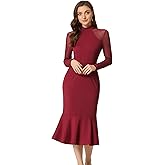 Allegra K Women's Mermaid Bodycon Dress Sheer Mesh Long Sleeve Mock Neck Elegant Evening Cocktail Valentines Dresses