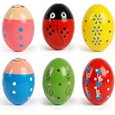 SallyFashion 6 PCS Egg Shakers, Wooden, Multicolor | Hand Percussion instruments, Baby Party Favors, Music Toys for Kids, Birthday Gifts