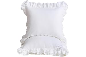 YOKKITA Shabby White Ruffle Euro Pillow Sham Covers Set of 2, Cotton Pillow Shams 26x26 inches French Farmhouse Cottage Vintage Bed Pillow Shams (Shabby White, 26x26)