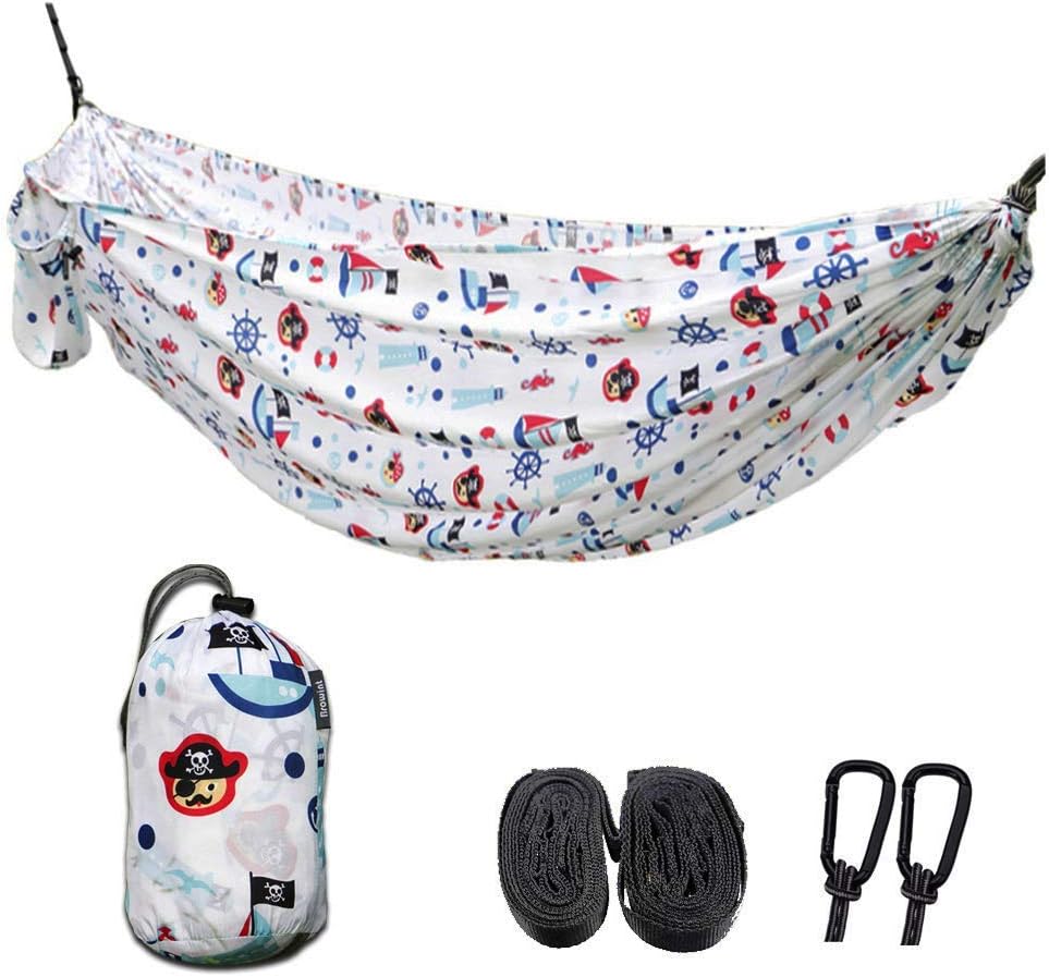 Browint Kids Hammock for Camping, Child Toddler Hammocks for Backyard Indoor Garden Outdoor Travel, Printed Parachute Nylon, Lightweight Portable Hammock with Tree Straps
