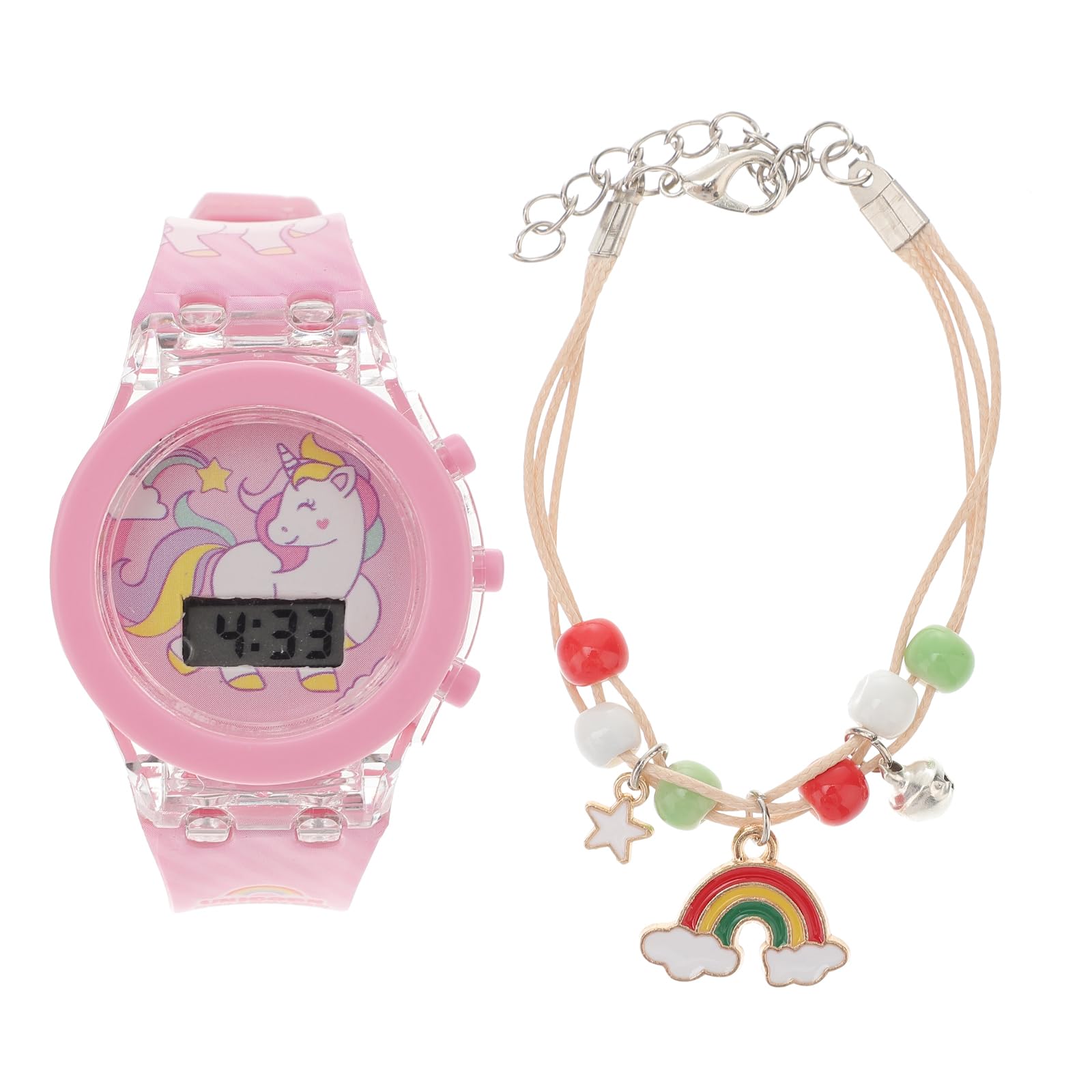 POPETPOP Kids Digital Watch and Bracelet Set for Girls Boys- Cute Cartoon Unicorn Pattern Child Wristwatch with LED Luminous (Random Packaging)