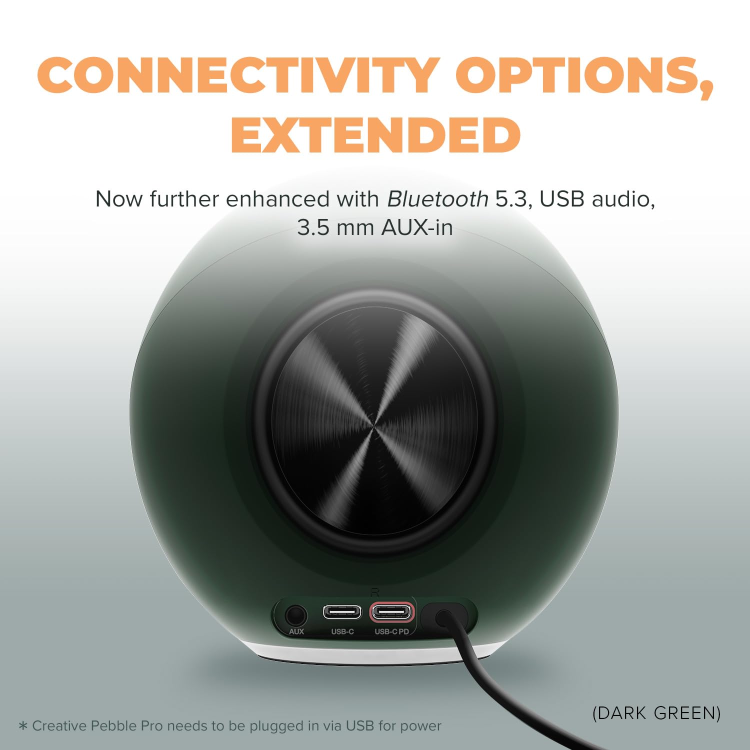 CREATIVE Pebble Pro (Schwarz) USB-C PC-Lautsprecher mit Bluetooth 5.3 und anpassbarer RGB-Beleuchtung, USB-Audio und Headset-/Mikrofonanschluss 5