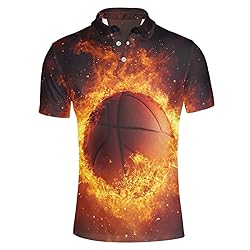 HUGS IDEA Fire Basketball Mens Golf Shirt Fashion