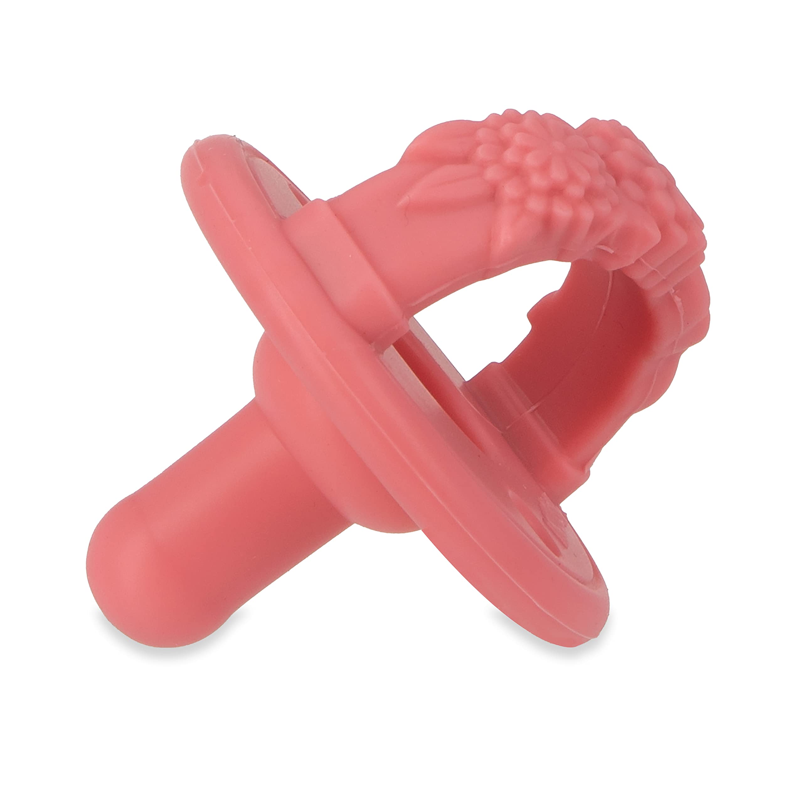 Nuby 3-D Sili Soother Pacifiers with Soft Handle and Two Safety Air Holes, 2 Pack, 0+ Months, Purple Bow and Pink Flowers