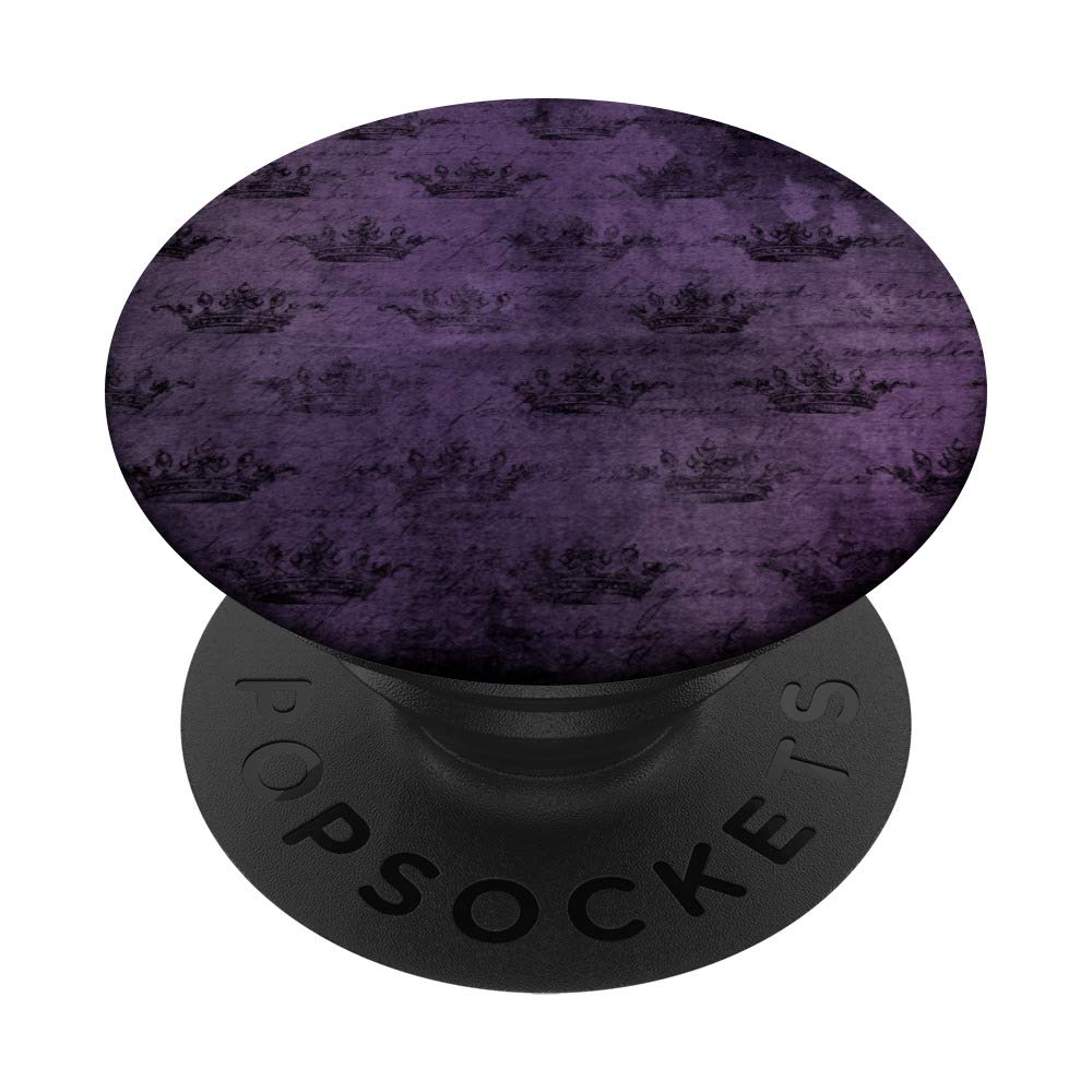 Vintage Black Crown Royalty Dark Purple Handwritten Text PopSockets PopGrip: Swappable Grip for Phones & Tablets