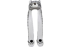 Bioterti Plush Novelty Animal Hat 3 in 1 Beanie With Long Paw Scarf, Mitten Combo