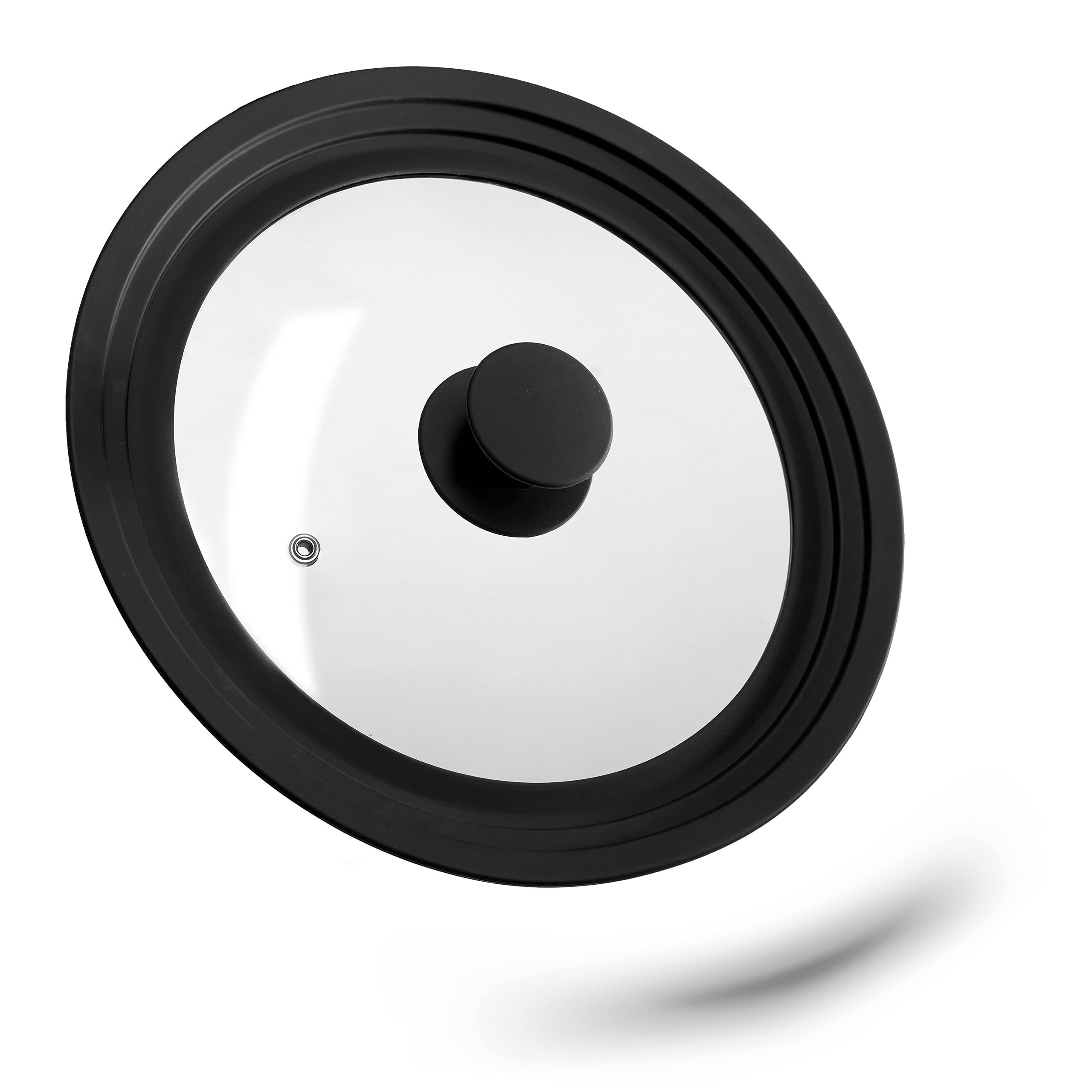 Relaxdays Saucepan Lid Universal, Glass Cover, Stepped Silicone Rim, Pots & Pans 22-26 cm, 5x27,5 cm, Black