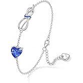 Infinity Heart Birthstone Bracelet for Women: 18K White Gold Genuine 925 Sterling Silver Zirconia Charm Chain Bracelet Dainty Jewelry Valentine Anniversary Birthday Gifts Her Wife