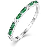 STARCHENIE 925 Sterling Silver Thin Eternity Ring for Women Half Baguette Band Birthstone Stackable Rings Size 5-10