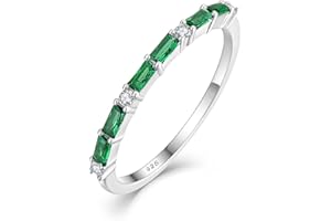 STARCHENIE 925 Sterling Silver Thin Eternity Ring for Women Half Baguette Band Birthstone Stackable Rings Size 5-10