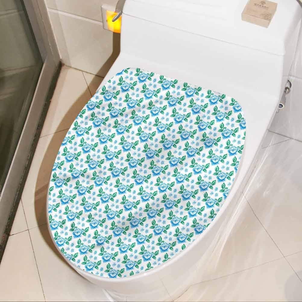 Toilet Seat Stickers Decals Rose, Vintage Blue Blooms Botany Toilet Lid