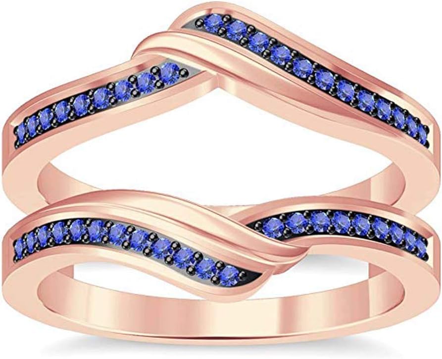 Silverstarking Women's Spl Ring 14K Guard Enhancer Wrap Ring 14K Rose Gold Over Tanzanite Sim Diamond