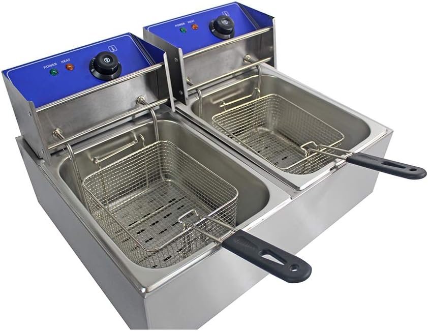 Deep Fat Fryer Commercial Electric Fryer Stainless Steel Chip Fryer Double Fat Tank 20L 2500W x