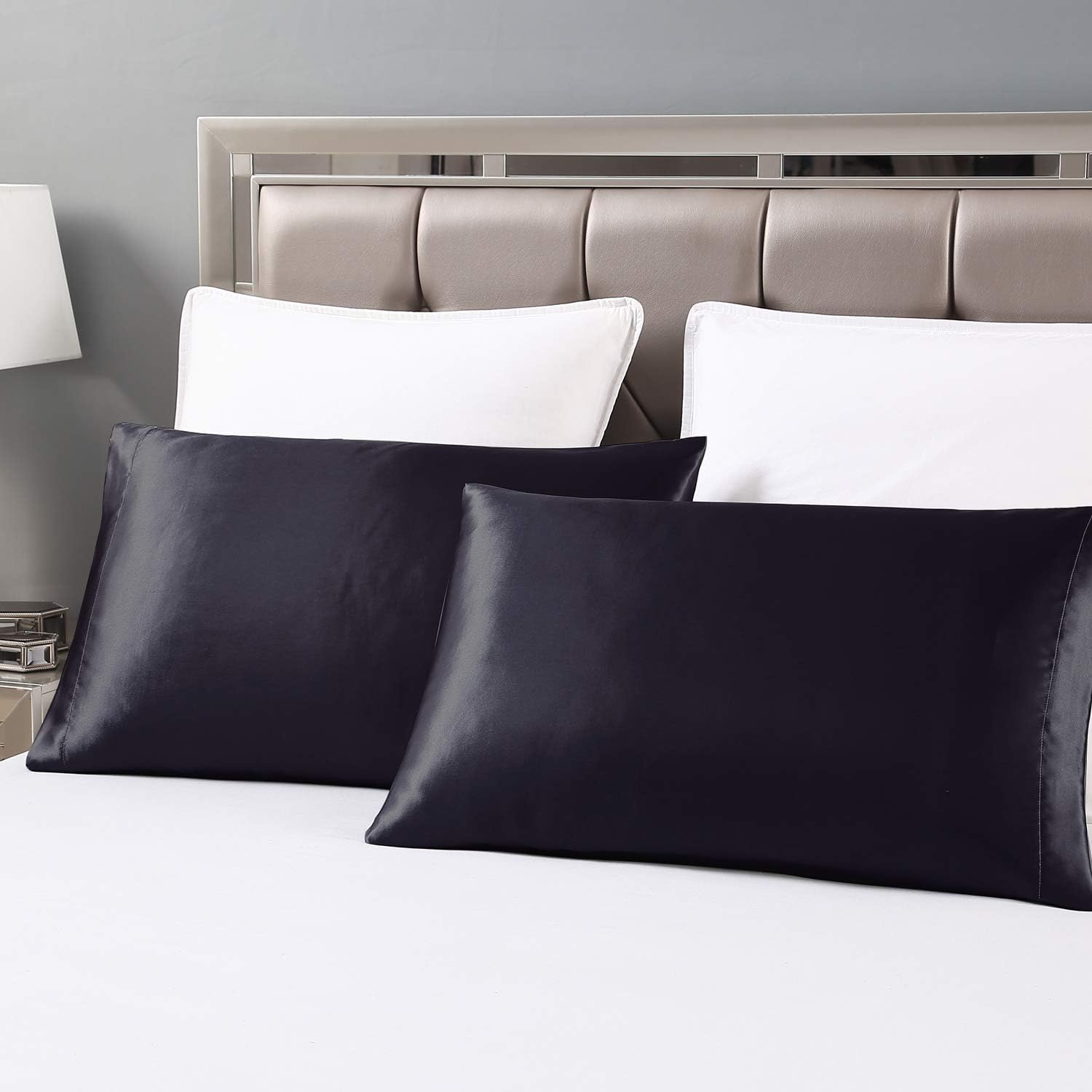 Love's cabin Silk Satin Pillowcase for Hair and Skin (Black, 20x30 inches) Slip Pillow Cases Queen Size Set of 2 - Satin Cooling Pillow Covers with Envelope Closure: Home & Kitchen