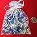50 Organza Gift Bags (White with Silver Details, 4.5