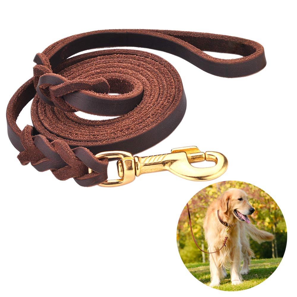 DAIHAQIKO Leather Dog Leash Braided 4ft/6ft Heavy Duty Indoor Training for Large Medium Small Breed Dog Brown Standard Pet Leashes (6FT 1/2'', Brown)
