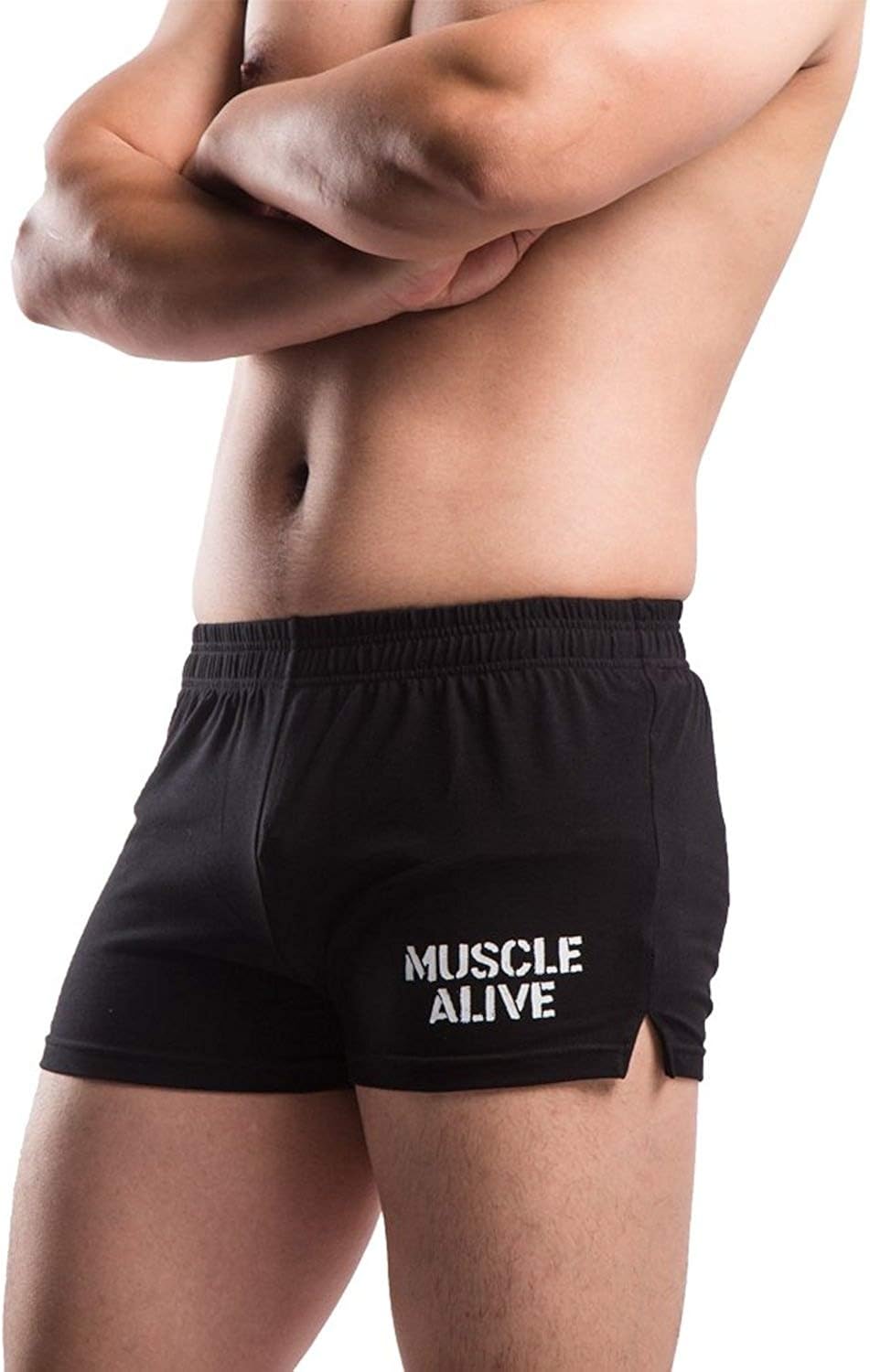 thumbnail image 2 of Muscle Alive Men's Bodybuilding Shorts - Black & Red Gym Training Tights Polyester Spandex 2 of 10