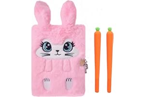 Luolizon Bunny Diary with Lock for Girls,Kids Cute Fuzzy Journal Girls Fluffy Rabbit Notebook Age 8-12 Set with 2 Carrot Pens for Easter Day，Birthday,New Year