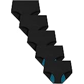 TIICHOO Period Underwear for Women Washable Leakproof Panties for Light Leakage Postpartum Underwear 5 Pack (XS,2 Black with Green Lining/3 Black)