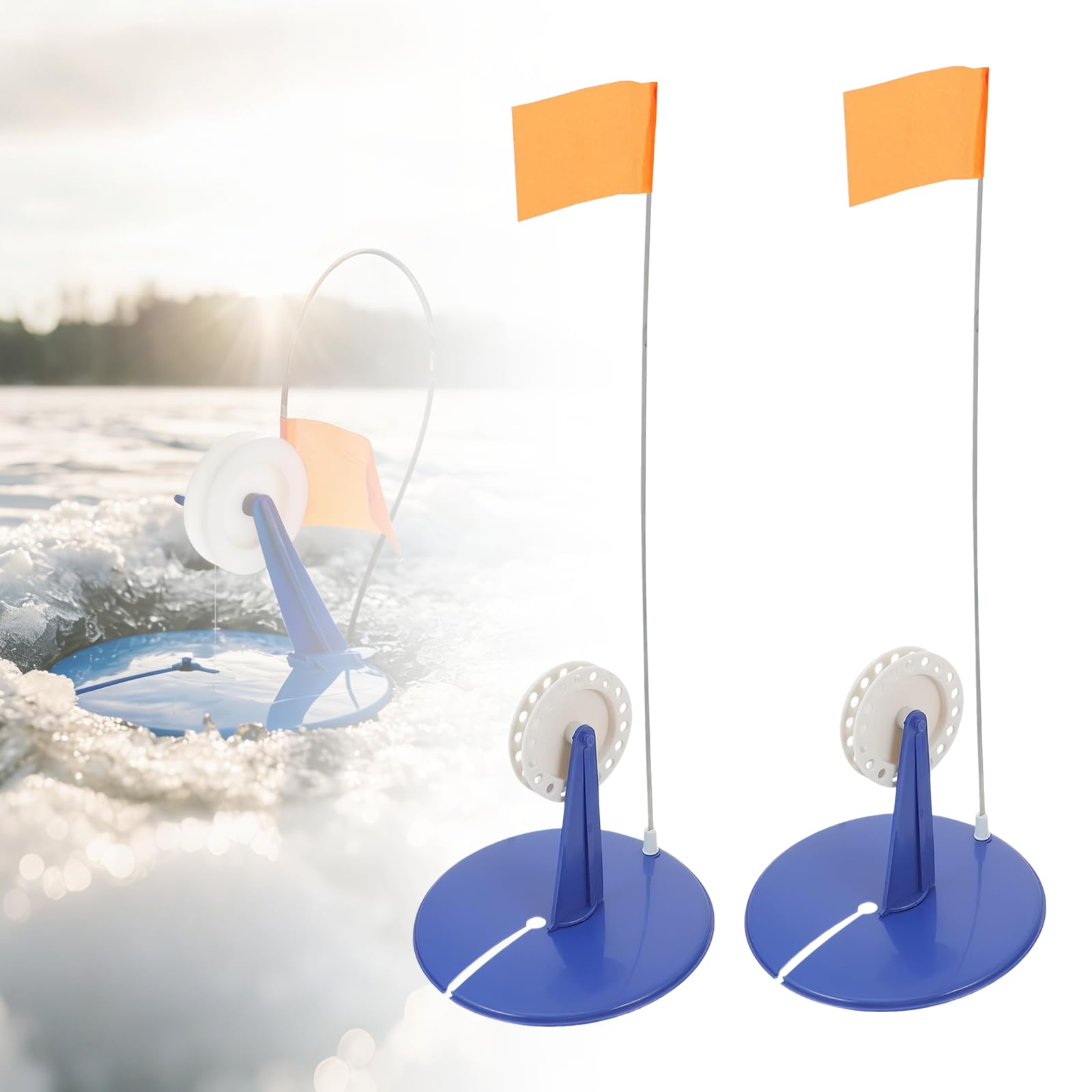 Klevery Ice Fishing Tip-Up, Portable Rod Compact Flag Tackle Aid Accessories for Outdoor Angling, 2 Pcs