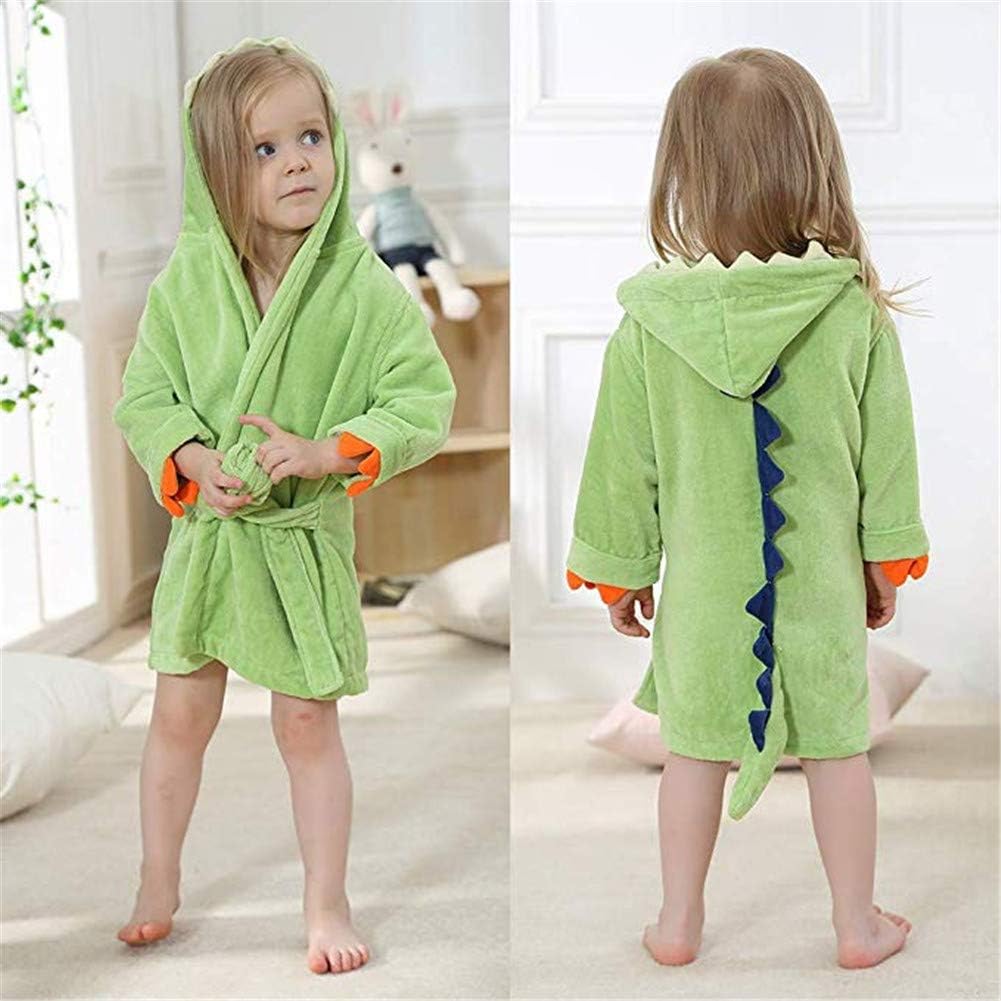 BAOPTEIL Toddler Cotton Bathrobe Baby Boy Girl Dinosaur Hooded Bath Towel Robe for Kids (Green, 1-3T/(Length-19.7")): Home & Kitchen