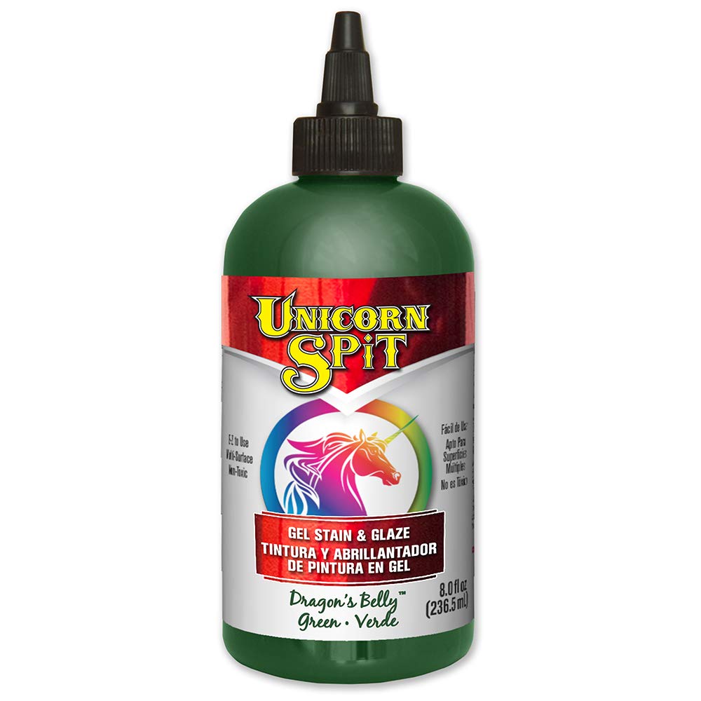 Unicorn SPiT Gel Stain and Glaze, Dragon's Belly Vibrant Water Based Paint for Wood, Glass, Metal, Fabric or Concrete Craft Projects, Green, 236ml