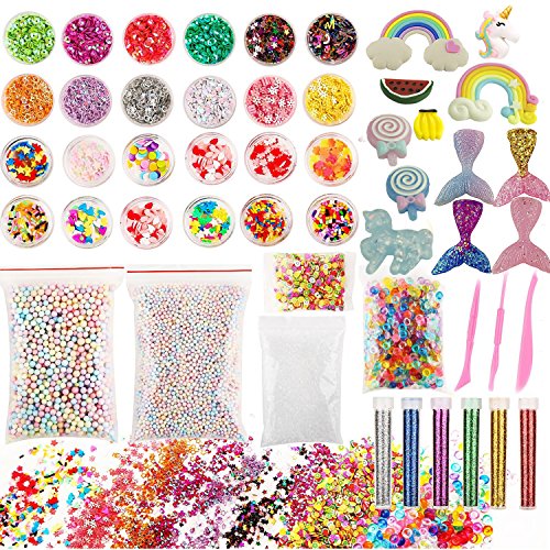 Slime Supplies kit, 50 Pack Slime Kits Include Slime Charms Fishbowl Beads, Pearl, Floam Beads, Glitter Jars, Confetti, Slime Tools, DIY Art Craft for Homemade Slime