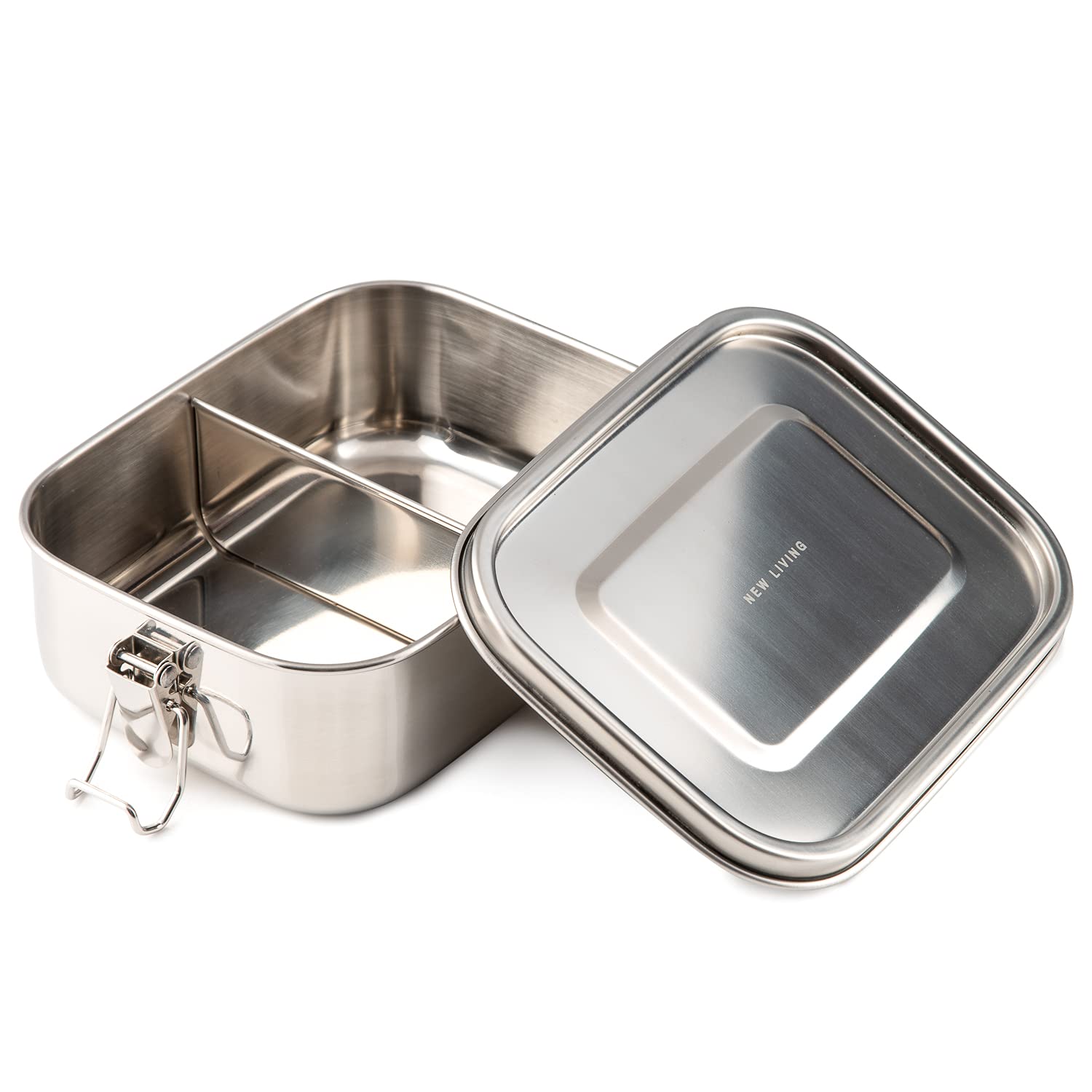 New Living Leak Proof Stainless Steel Lunch Box | Bento Box | 800ml & 1200ml | Optional Dividers | Leakproof Silicone Seal | Food Storage Container (800ml, 1 Dividers)