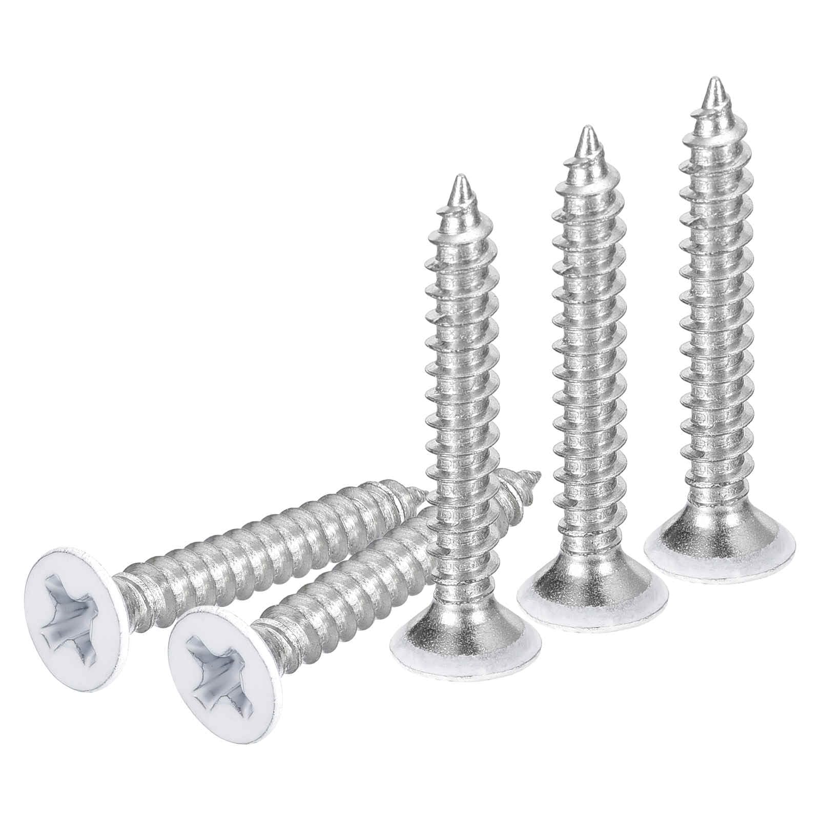 DTGN 100Pcs #6x1" Flat Head Wood Screws, 304 Stainless Steel White Phillips Self Tapping Screws - Good for Woodworking, Furniture - White