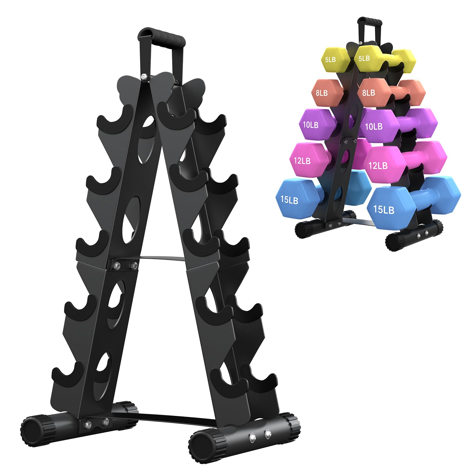 Photo 1 of ***MISSING HARDWARE**AmazeFan 5 Tier Dumbbell Rack Stand Only, A-Frame Design Weight Rack with Handle, Weights Metal Strength Training Dumbbells Storage Rack for Home Gym Space Saver (Dumbells not Included)