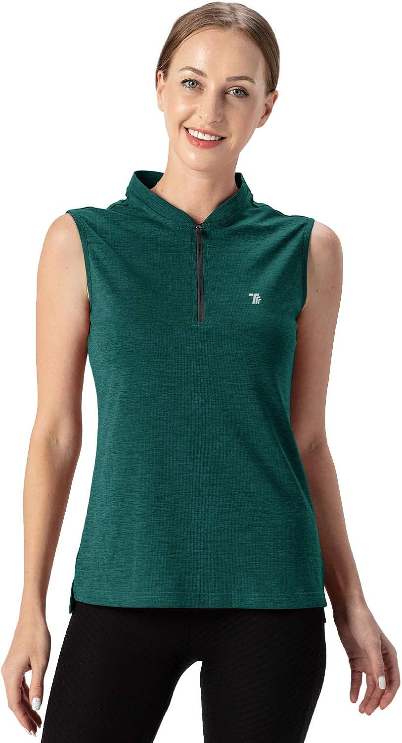 Rdruko Women's Sleeveless Golf Polo Shirts Zip Up Dry Fit Athletic Tank Tops UPF 50+: Clothing