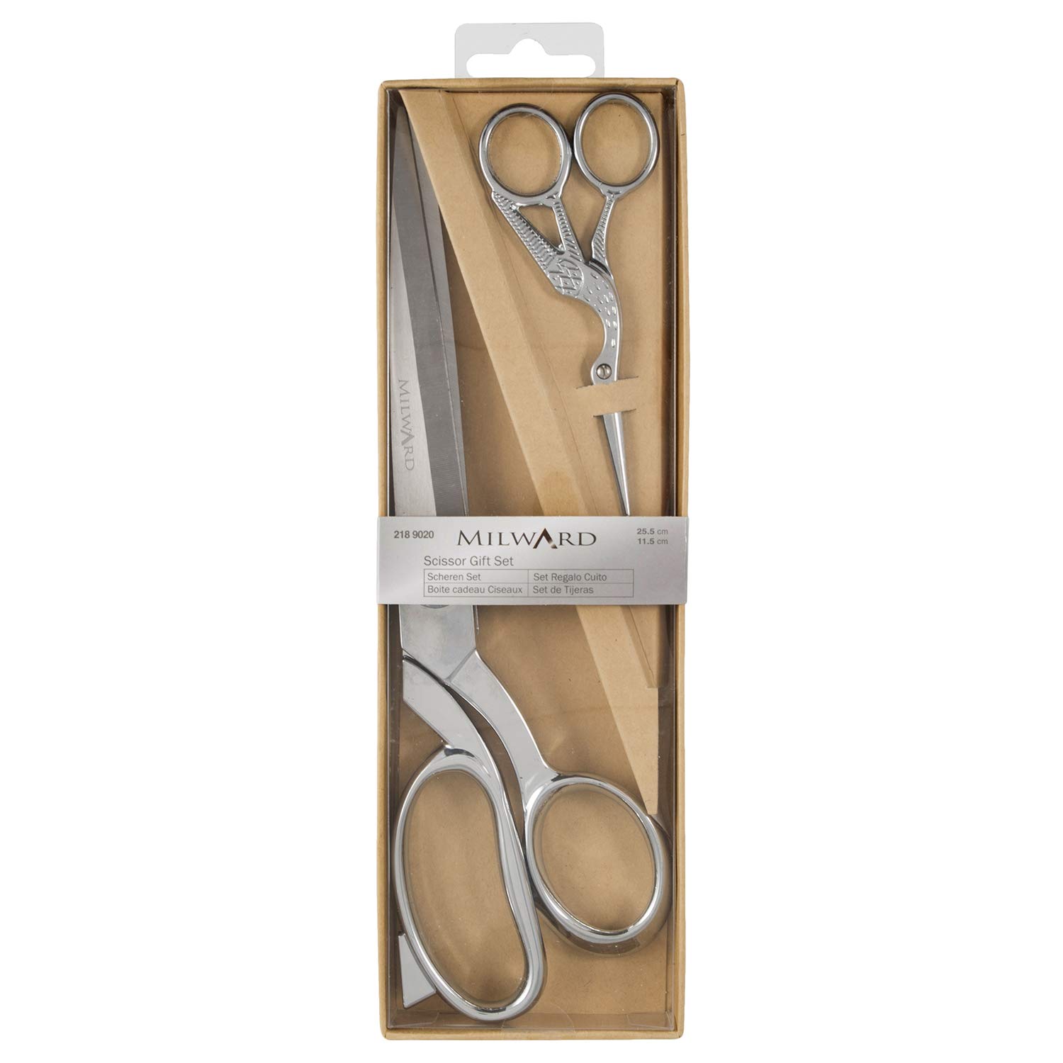 Milward 2189020 Premium Gift Set-Includes Dressmaking Shears and Stork Embroidery Scissors, Silver, 25.5cm and 11.5cm