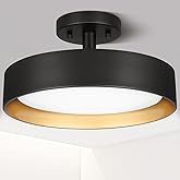 SunRider Semi Flush Mount Ceiling Lights, 12 Inch 25W LED Ceiling Light Fixture Black for Hallway Kitchen, Gold Inside, 5000K
