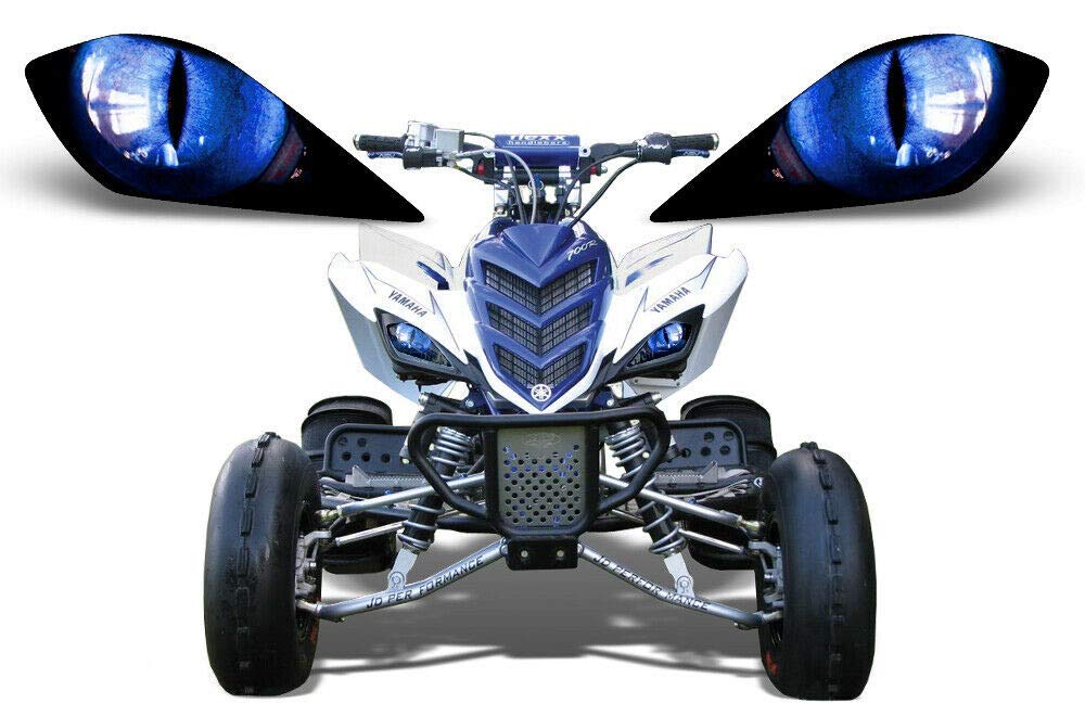 Photo 1 of AMR Racing ATV Headlight Eye Graphics Decal Cover Compatible with Yamaha Raptor 700/250/350 - Eclipse Blue