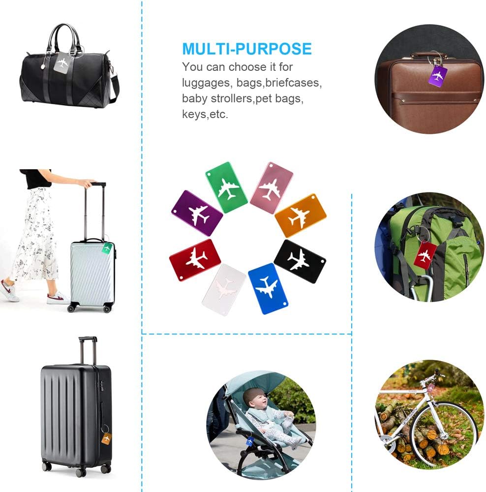 8Pcs KT-APSR Luggage Tags Set with Name ID Card, Upgrade Durable Travel Bags Tags, Metal Suitcase Tags with Strings: Office Products