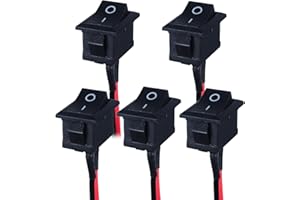 DMWD 5Pcs ON/Off Boat Rocker Switch 2-Pin 2Positions SPST Mini Switch with soldered Cables 10A 125V / 20A 12V Snap in