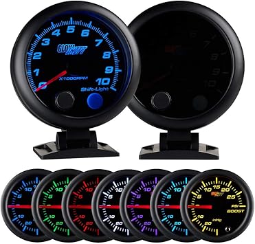 Glowshift Tinted 7 Color 10 000 Rpm Tachometer Gauge For 1 10 Cylinder Gas Powered Engines Built In Shift Light Mounts On Dashboard Black Dial