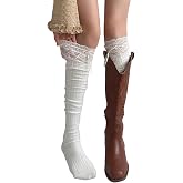 marrhorvk White Knee High Socks, Lace Ruffle Cute Sock Lolita Stockings Kawaii Lace Top Thin Socks for Girl Women