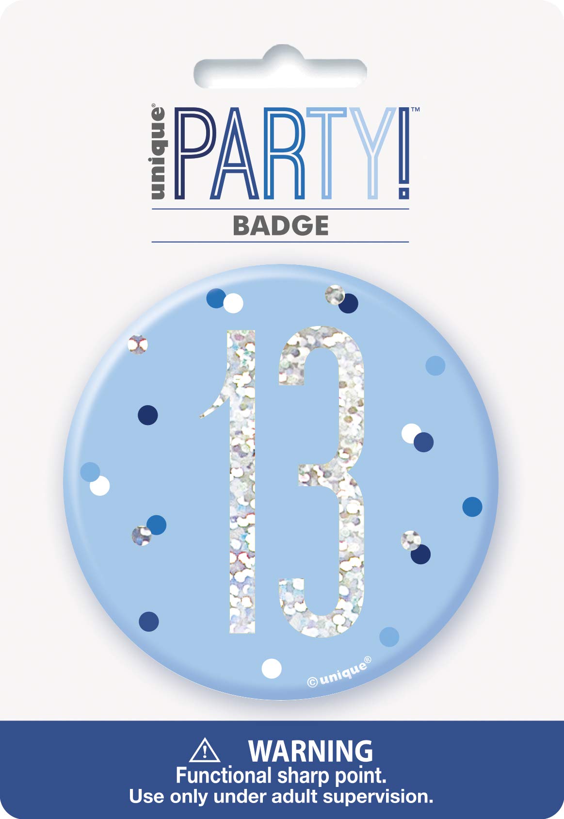 Unique Party 83516-3" Glitz Blue & Silver 13th Birthday Badge