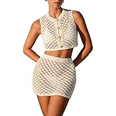 ShawGobow Two Piece Cover Up Skirt Sets,Crochet Swimsuit Coverups for Women,Sexy Beach Outfits Vacation Resort