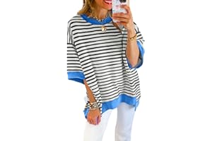 SHEWIN Womens Summer Tops Casual Short Sleeve Sweatshirt Striped Shirt Crewneck Pullover T Shirts Loose Blouses