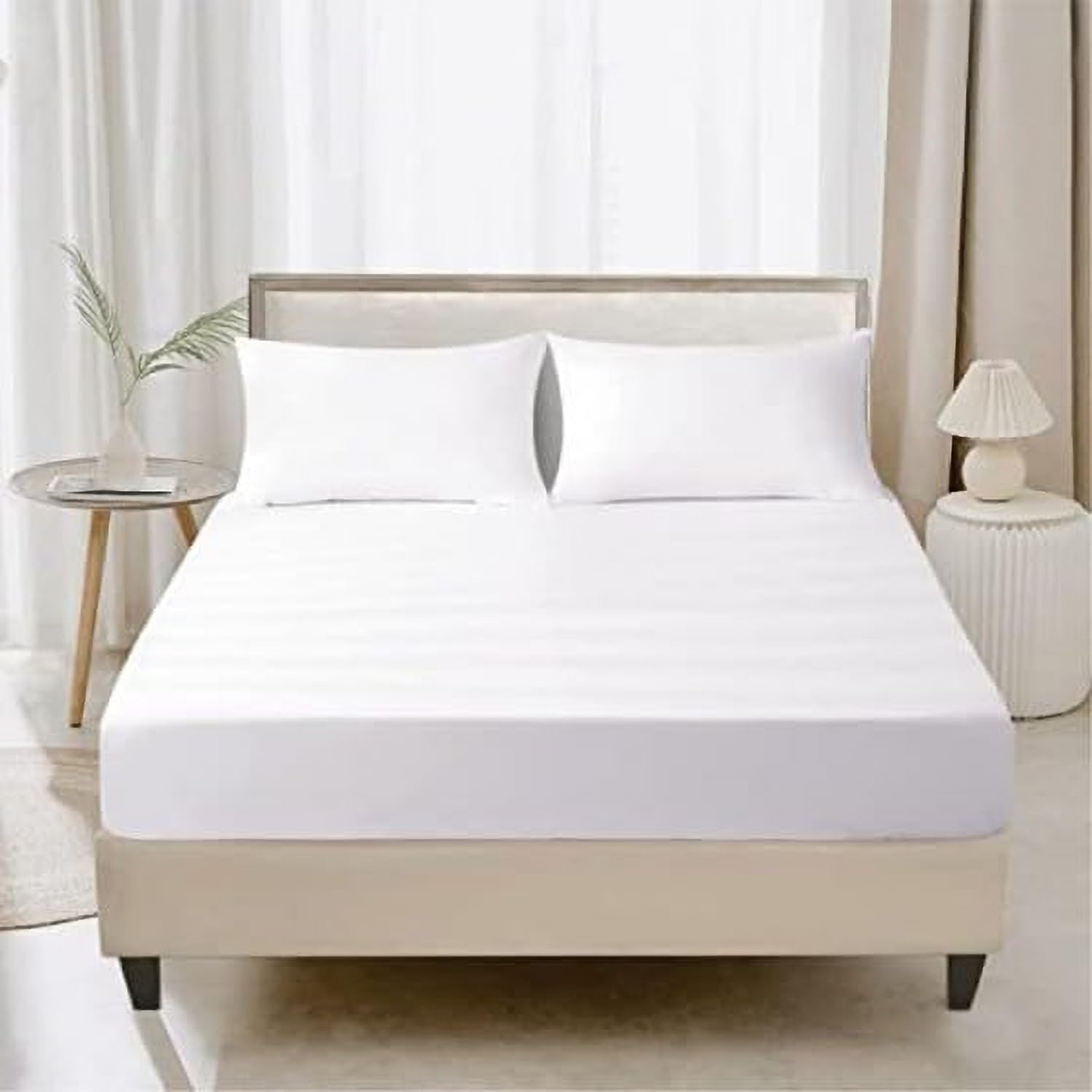 Kotton Culture White Deep Fitted Sheet King Size100% Egyptian Cotton 48cm deep fitted sheets with Two Pillowcases 600 Thread Count Bottom Sheets (150x200cm)