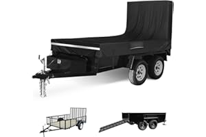 FGENKI Utility Trailer Cover, 7x14 Trailer Cover with Rear Landscape/Ramp Gate 48” to 60” high, 600D Waterproof Windproof Heavy Duty Black Dump Trailer Cover, Fits 7 x 14 FT (W x L)