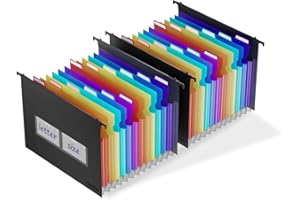 ThinkTex Plastic Expanding Hanging File Folders,12 Accordion Pockets,Large Capacity for Letter Size, Organizer for Filing Cabinet,Ideal for Tax,Contracts,Invoices,for Office,School-black-2set