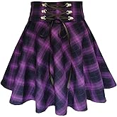 TONCHENGSD Women's Gothic Plaid Skirt High Waisted A-line Flare Mini Skirt