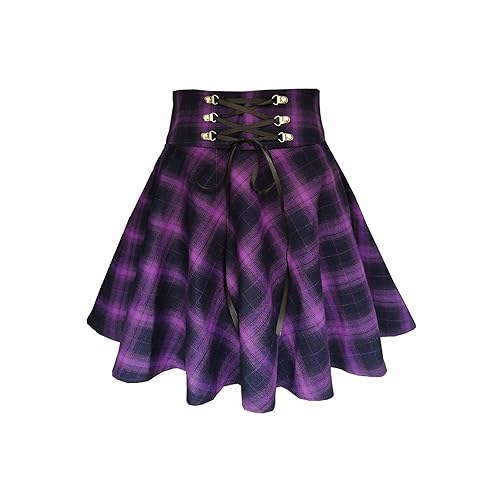 TONCHENGSD Women's Gothic Punk Plaid Pleated High Waisted Short A-line  Flare Mini Skirt (Purple Plaid, S) in Kuwait Whizz